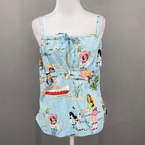 Nick & Nora Light Blue Western Print Cotton Pajama Tank